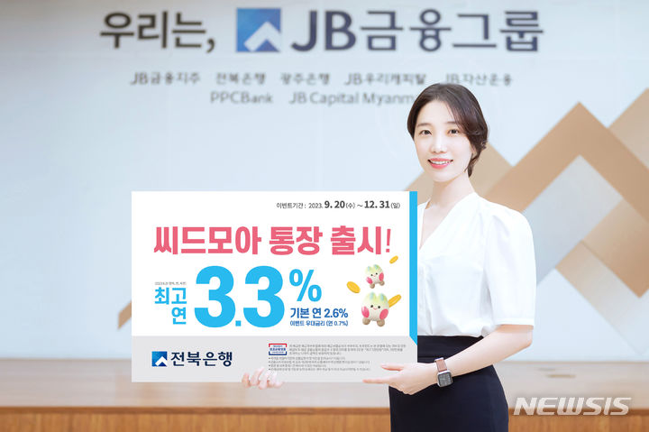 [전주=뉴시스]윤난슬 기자 = JB금융그룹 전북은행은 '씨드모아 통장' 출시를 기념해 올해 12월 31일까지 우대금리 이벤트를 시행한다고 22일 밝혔다.(사진=전북은행 제공)