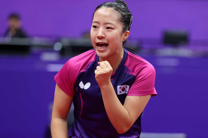 [서울=뉴시스]신유빈. 2023.09.22. (사진=대한탁구협회 제공)&nbsp; *재판매 및 DB 금지