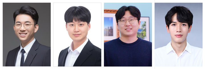 [울산=뉴시스] UNIST 연구진. 왼쪽부터 이현욱 교수, 제 1저자 안상혁 연구원, 제 1저자 김태원 연구원, 제 1저자 송유엽 연구원 *재판매 및 DB 금지