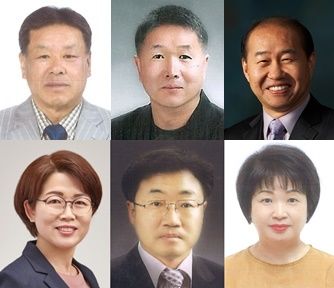 '문경대상' 수상자. 윗줄 왼쪽부터 시계방향으로 모전들소리보존회 안후준씨(문화예술부문), 김국현 전 문경시육상연맹 수석부회장(체육부문), 남진석 글로벌선진학교 이사장(교육부문), 이성자 여성자원봉사회 사무국장(봉사부문), 이상일 문경중앙병원장(산업경제의료부문), 김경란문경미소㈜ 대표이사(농업부문). (사진=문경시 제공) *재판매 및 DB 금지