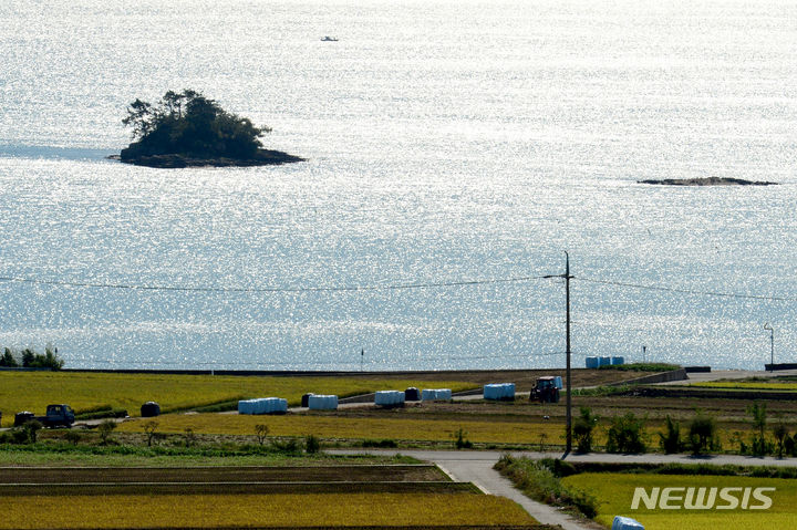 [남해=뉴시스] 차용현 기자 = 추석명절을 이틀 앞둔 27일 오전 경남 남해군 설천면 들녘이 황금빛으로 물들어 있다. 2023.09.27con@newsis.com