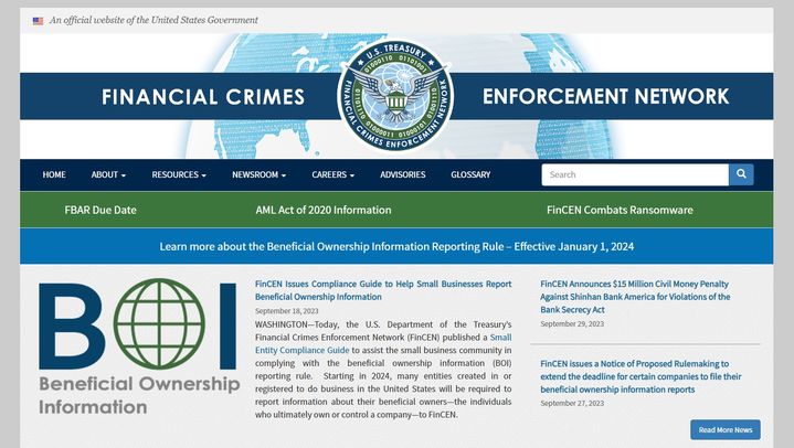 [뉴시스]미국 재무부 산하 금융범죄단속네트워크(FinCEN) 홈페이지. (사진=FinCEN 홈페이지 캡처) 2023.09.30. *재판매 및 DB 금지