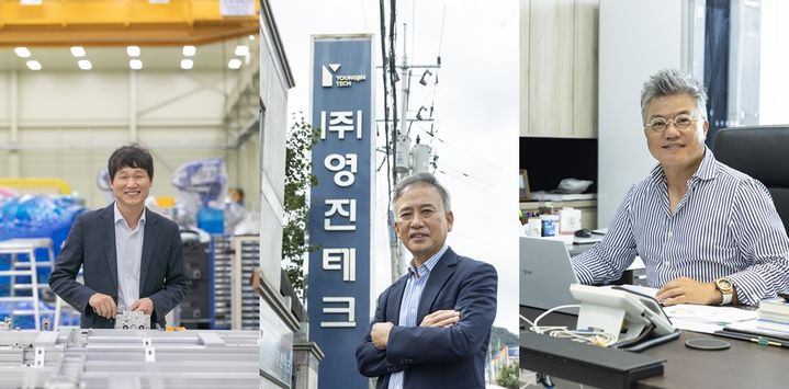 [서울=뉴시스] 2023년 7~9월 기능한국인으로 선정된 김진배 아라 대표이사, 박근종 영진테크 대표이사, 주재철 에이피텍 대표이사. 2023.10.04. (사진=고용노동부 제공) photo@newsis.com *재판매 및 DB 금지