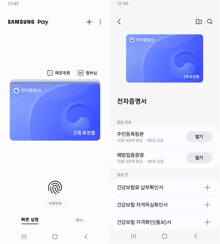 삼성전자는 5일부터 모바일 월렛(지갑) 서비스 '삼성페이'를 통해 정부가 발행하는 전자증명서의 서비스 지원을 시작한다고 밝혔다. (사진=삼성전자 제공) *재판매 및 DB 금지