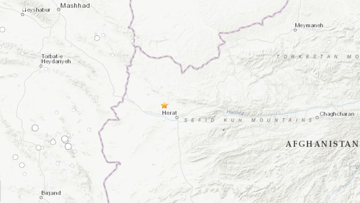 [서울=뉴시스]아프가니스탄 서부에서 7일(현지시간) 규모 6.3 강진이 발생해 100명이 숨지고 500명이 다쳤다. 미국 지질조사국(USGS)이 발표한 지도로, 지진 진앙의 위치를 보여준다. <사진출처: USGS 사이트> 2023.10.08