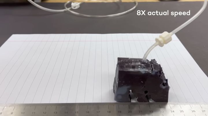 [서울=뉴시스] 미국의 한 연구팀이 인공지능(AI)에게 걸을 수 있는 로봇의 설계를 명령하자 수십 초 만에 완성시켰다는 연구 결과를 발표했다고 미국 비즈니스인사이더가 9일(현지시간) 전했다. 사진은 AI가 설계한 물체가 걷는 모습. (사진=노스웨스턴대학교 유튜브) 2023.10.10. *재판매 및 DB 금지