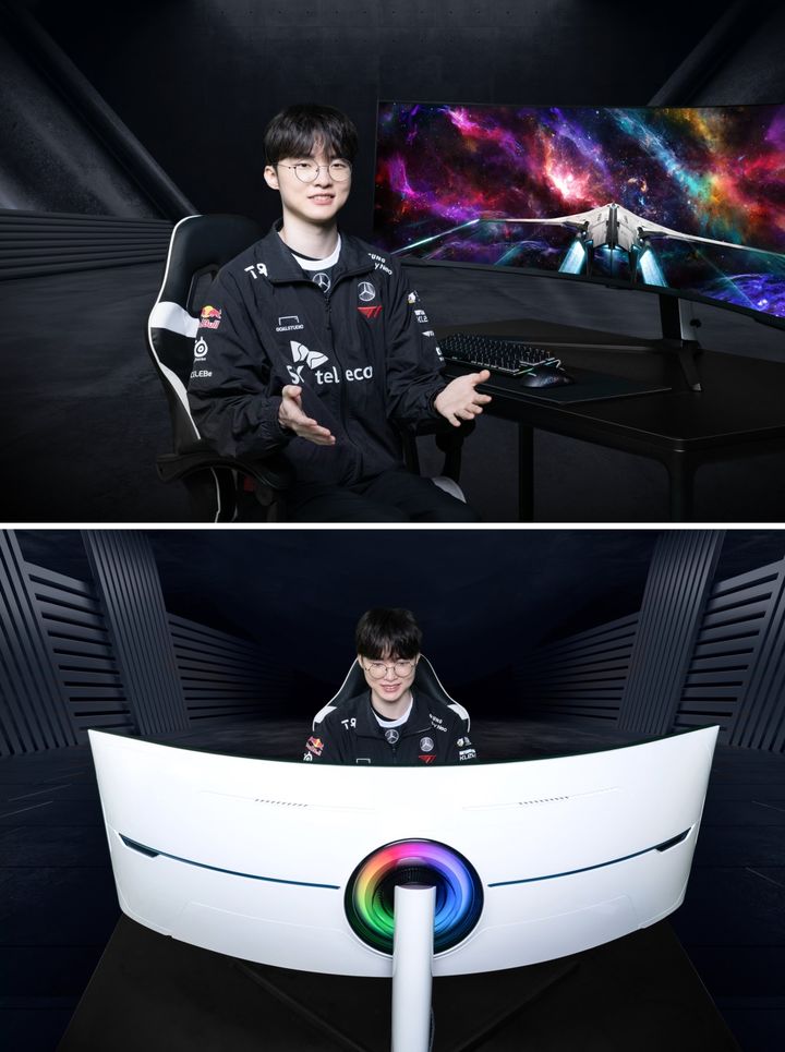 [서울=뉴시스] 프로게이머 페이커가 삼성전자 게이밍 모니터 오디세이를 소개하는 모습. (사진=삼성전자 글로벌 뉴스룸) 2023.10.10. photo@newsis.com *재판매 및 DB 금지