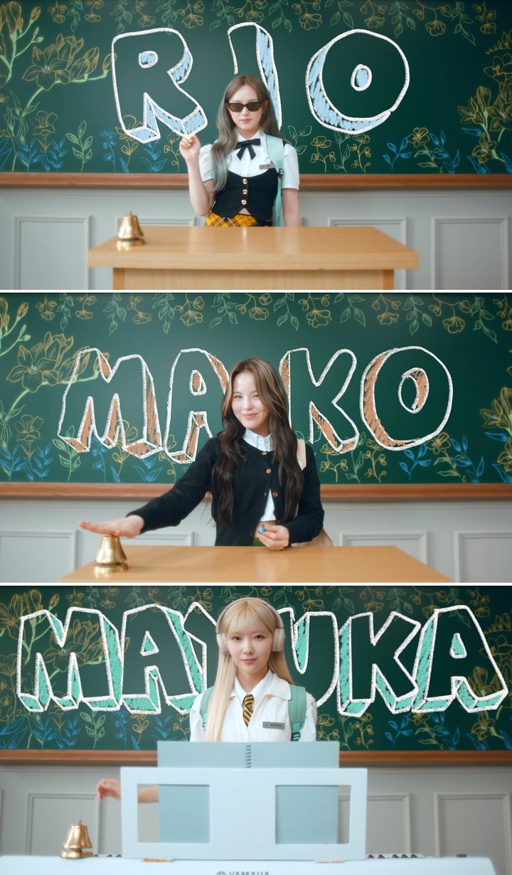 [서울=뉴시스] 그룹 '니쥬(NiziU)'의 리오, 마코, 마유카 프로필 필름. (사진= JYP엔터테인먼트 제공) 2023.10.12. photo@newsis.com *재판매 및 DB 금지