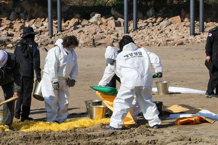 군산 비응항 해안가에서 진행된 '해안방제 민·관 합동훈련' (사진=군산해경 제공) *재판매 및 DB 금지