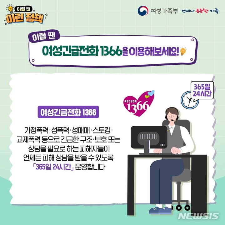 여성긴급전화 1366 이용 홍보 포스터. (이미지=전남도 제공) photo@newsis.com *재판매 및 DB 금지