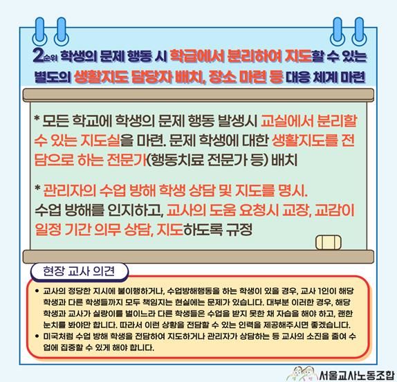 [서울=뉴시스]서울교사노동조합이 지난 7월 서울 교사 1만716명을 대상으로 실시한 설문조사 결과 중 2순위 요구사항 내용. (자료=서울교사노조 제공) 2023.10.23. *재판매 및 DB 금지