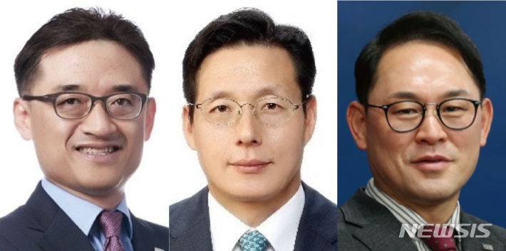 [서울=뉴시스] 왼쪽부터 미래에셋증권 김미섭 부회장, 허선호 부회장, 전경남 사장.