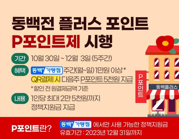 [부산=뉴시스] 부산시는 30일부터 12월 3일까지 5주간 동백전 플러스 포인트제(P포인트제)를 시행한다. (사진=부산시 제공) *재판매 및 DB 금지