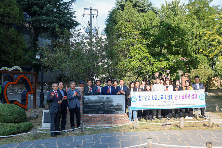 [대구=뉴시스] 대구시 중구는 청라언덕에 '대구사과 시배지 표지석'을 설치했다. (사진 = 대구시 중구 제공) 2023.10.31. photo@newsis.com *재판매 및 DB 금지