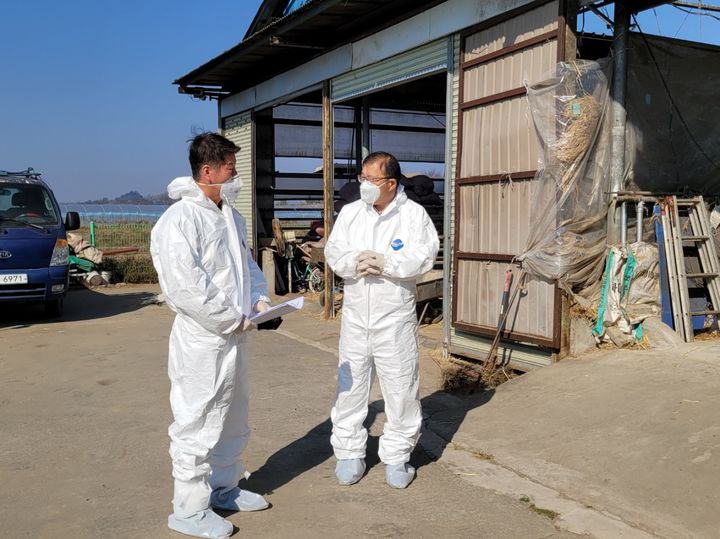 [창원=뉴시스] 강경국 기자 = 장금용 경남 창원시 제1부시장이 1일 가축사육 농가를 점검하고 있다. (사진=창원시청 제공). 2023.11.01. photo@newsis.com *재판매 및 DB 금지