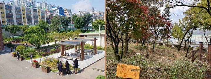 [대전=뉴시스] 신규 조성분야에서 대상을 수상한 제물포여자중학교 학교숲(왼쪽)과 활용·사후관리분야 최우수상을 받은 경북 봉화군 물야초등학교의 학교숲 모습.(사진=산림청 제공) *재판매 및 DB 금지