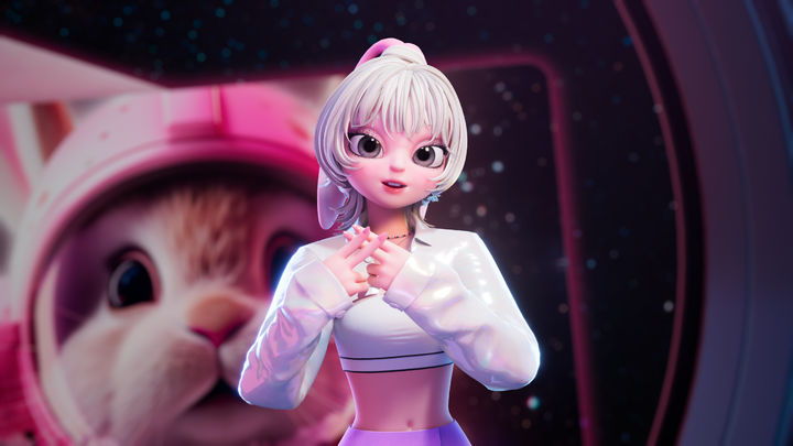 [서울=뉴시스] 버추얼 아티스트 아뽀키가 1일 첫 정규 앨범 ‘Earth Space Time' 발매 쇼케이스에서 포즈를 취하고 있다.&nbsp; (사진=에이펀인터렉티브 제공) 2023.11.10. photo@newsis.com *재판매 및 DB 금지