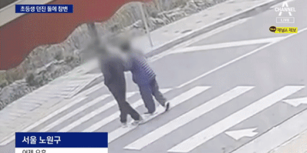 지난 18일 공개된 영상. 횡단보도를 건너는 70대 남성이 아파트에서 떨어진 돌에 맞아 숨졌다. (사진=채널A 보도 캡처본) *재판매 및 DB 금지