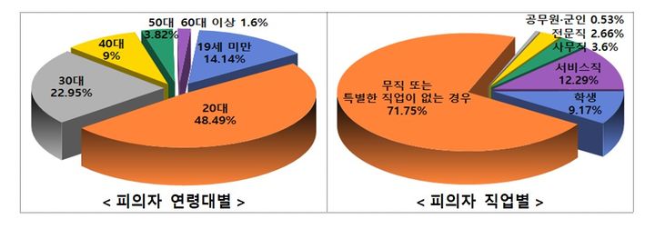 사이버 사기·금융범죄 피의자 연령대 및 직업(제공=경찰청) *재판매 및 DB 금지