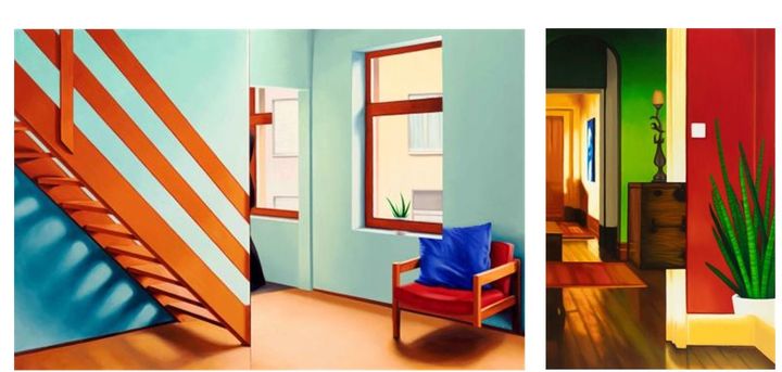 송은영 <51(터키석 색 벽)> 2019, 린넨에 유채, 162.2x112.1, 162.2x130.3cm 우) 송은영 <44(복도)> 2018-19, 린넨에 유채, 145x97cm *재판매 및 DB 금지