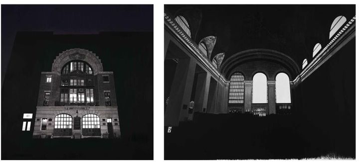 신선주 <Engine Company 33> 2016-22, 캔버스에 오일 파스텔, 아크릴, 새김, 180x180cm 우) 신선주 <ON(Grand Central Terminal)> 2023, 캔버스에 오일 파스텔, 아크릴, 새김, 181.8x227.3cm *재판매 및 DB 금지