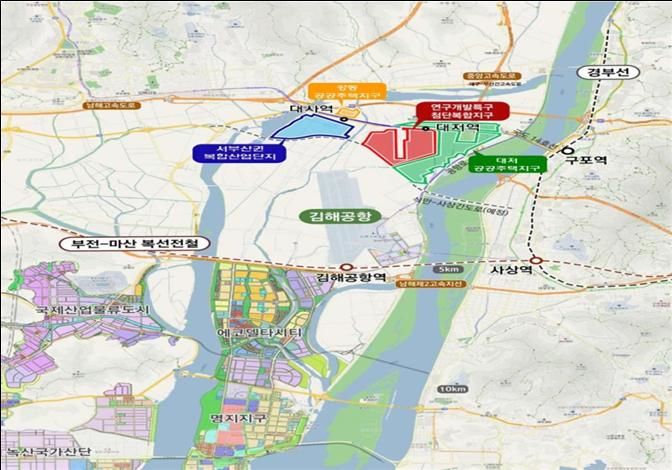 [부산=뉴시스] 부산시가 강서구 대저동 일원에 1.74㎢ 규모로 첨단산업과 컨벤션, 지원시설 등을 입주시킬 계획인 대저&nbsp; 첨단복합지구 추진현황도(그림=부산시 제공) *재판매 및 DB 금지