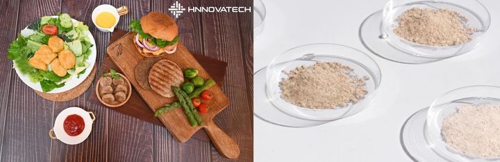 [세종=뉴시스] 대체육 향미 소재 ACOM-G를 활용 대체육(왼쪽)과 소재. (사진=농림축산식품부 제공) *재판매 및 DB 금지