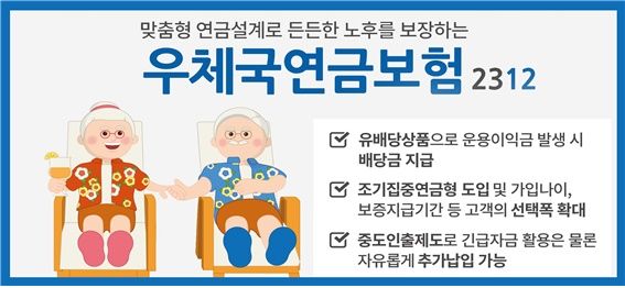 [서울=뉴시스] 우정사업본부가 맞춤형 연금설계를 제공하는 '우체국연금보험 2312'를 다음달 1일 출시한다. (사진=우정사업본부 제공) *재판매 및 DB 금지