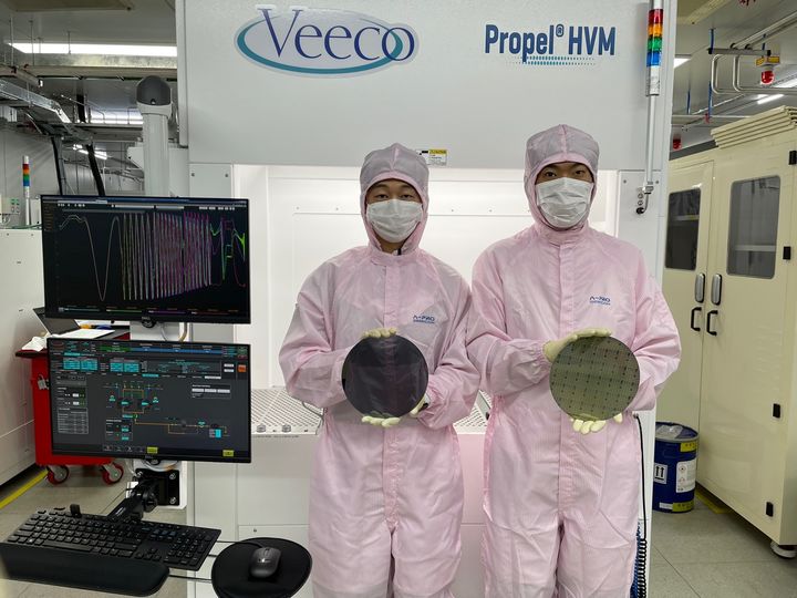 8인치 1000V급 GaN 에피웨이퍼 및 전력반도체 공정 웨이퍼. (사진=에이프로) *재판매 및 DB 금지