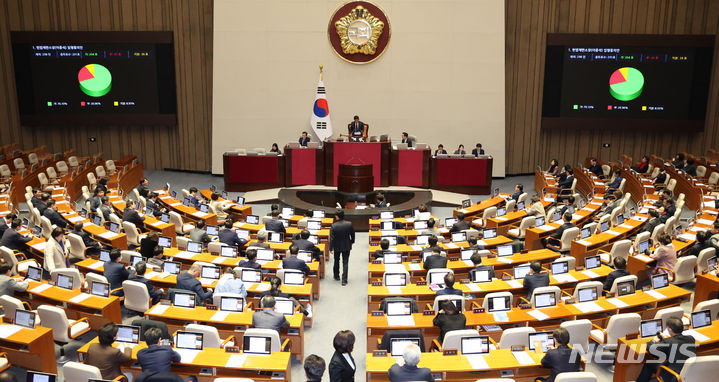 [서울=뉴시스] 추상철 기자 = 30일 오후 서울 여의도 국회에서 열린 제410회국회(정기회) 제12차 본회의가 열리고 있다. 2023.11.30. scchoo@newsis.com