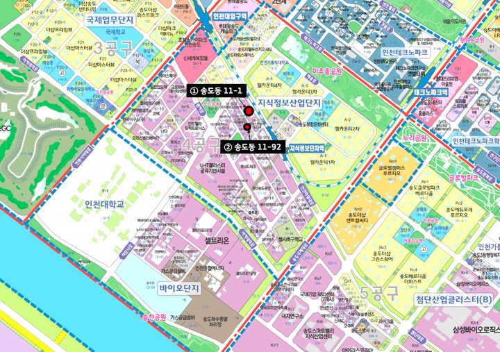[인천=뉴시스] 송도 지식정보산업단지 2개 필지 분양 위치 *재판매 및 DB 금지