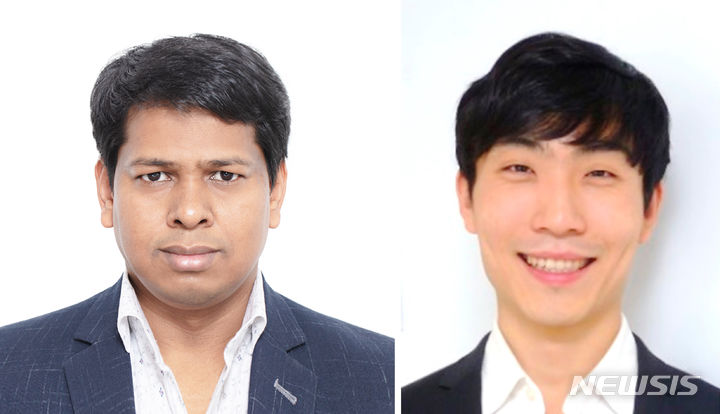 [광주=뉴시스]지스트 윤명한 교수 연구실 출신인 모하맛 보시르 아메드연구원과 김창현 교수(왼쪽부터)