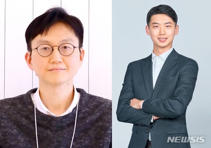 [서울=뉴시스]대한민국 엔지니어상 2023년 12월 수상자로 LG전자 김주혁 책임연구원(왼쪽)과 모바휠 김민현 대표이사. (사진=과기정통부 제공)