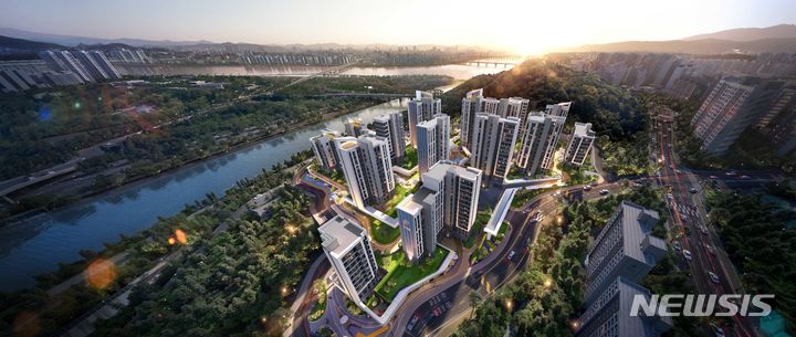 [서울=뉴시스]응봉 1구역 재건축 사업 조감도.(사진=현대건설 제공)