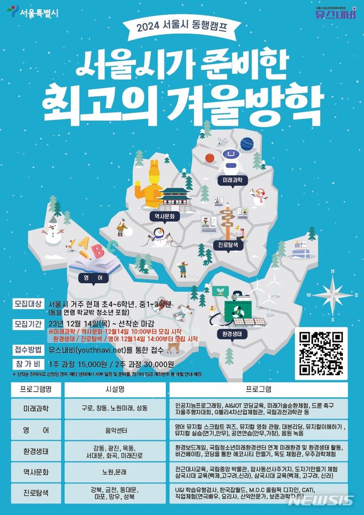 [서울=뉴시스]서울시는 겨울방학을 맞아 19개 시립청소년시설에서 '청소년 동행캠프'를 운영한다고 11일 밝혔다. (사진=서울시 제공). 2023.12.11. photo@newsis.com 