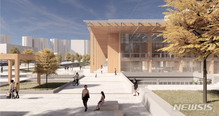 [서울=뉴시스]오는 2029년 서울 동대문에 목조(木造)가 어우러진 친환경 건축물에 지붕을 온전히 '공원'으로 활용하는 최대 규모의 공공도서관이 들어선다. (사진=서울시 제공). 2023.12.17. photo@newsis.com 