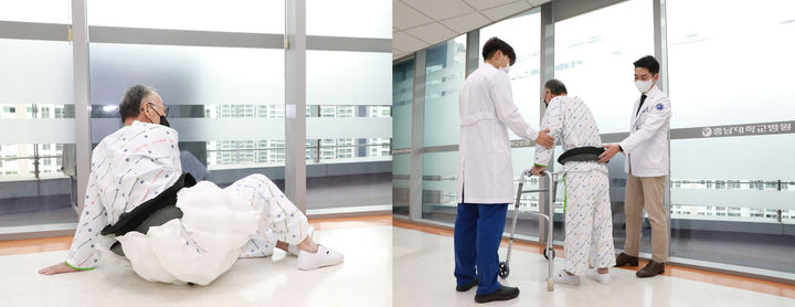 충남대병원은 의료혁신실이 고위험군 입원환자들 낙상 시 발생할 수 있는 골절을 방지하기 위해 ‘낙상 충격 완화 고관절 보호용 에어백’ 시범 운용을 시작했다.(사진=충남대학교병원 제공) *재판매 및 DB 금지