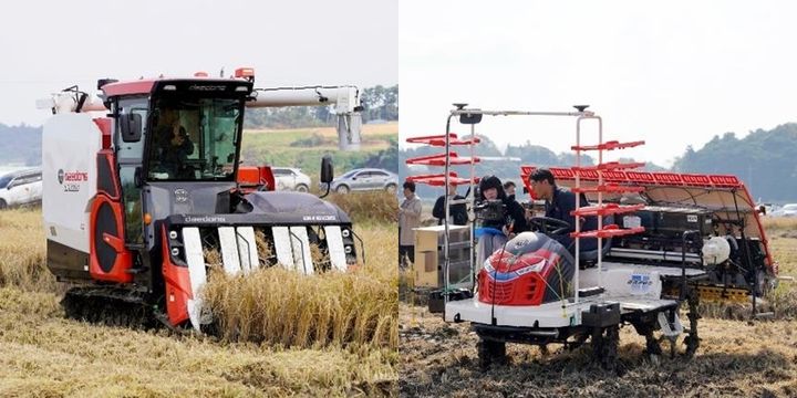 [세종=뉴시스] 대동이 개발한 자율주행 콤바인(왼쪽)과 이앙기. (사진=대동그룹 제공) *재판매 및 DB 금지