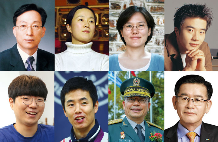 (위) 왼쪽부터 설동호 대전시교육감, 김은희 작가, 송정민 미국코넬대 교수, 배우 권상우, (아래) 왼쪽부터 유튜버 사나고, 탁구 국가대표 주세혁, 신희현 전 육군대장, 김영태 현대백화점 전 대표이사 *재판매 및 DB 금지