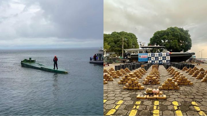 [서울=뉴시스] 콜롬비아 군대가 반잠수정에 실린 채 중앙아메리카로 유통되던 130억원 상당의 코카인을 적발했다고 24일(현지 시간) 데일리메일 등 외신이 전했다. (사진=콜롬비아 군대 공식 X) 2023.12.26. *재판매 및 DB 금지