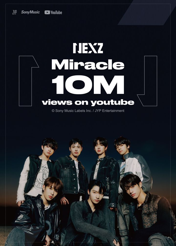 [서울=뉴시스] 그룹 '넥스지(NEXZ)의 '미라클(Miracle)' 퍼포먼스 비디오가 공개 6일 만인 24일 기준 1000만 뷰를 돌파했다. (사진=JYP엔터테인먼트, Sony Music Lables Inc. (Japan) 제공) 2023.12.27. photo@newsis.com *재판매 및 DB 금지