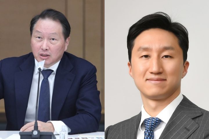 [서울=뉴시스] (좌측부터) 최태원 SK그룹 회장, 정기선 HD현대 부회장. (사진=대한상의, HD현대 제공) 2023.12.28 photo@newsis.com *재판매 및 DB 금지