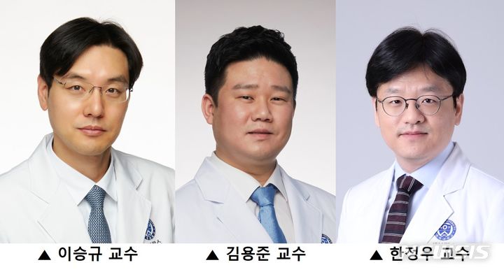 [서울=뉴시스]난소암·유방암 등의 발병 원인으로 알려진 BRCA 유전자 변이가 망막에 생기는 악성 종양인 망막모세포종을 유발하는 새로운 인자라는 연구 결과가 나왔다. 사진은 연세대 세브란스병원 안과 이승규·김용준 교수와 소아혈액종양과 한정우 교수 연구팀. (사진= 세브란스병원 제공) 2024.01.03. photo@newsis.com. 