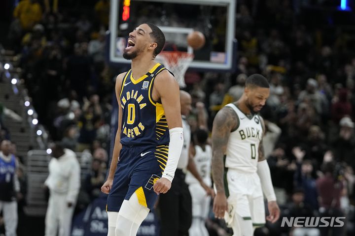 [인디애나폴리스=AP/뉴시스]NBA 인디애나 할리버튼. 2024.01.03.