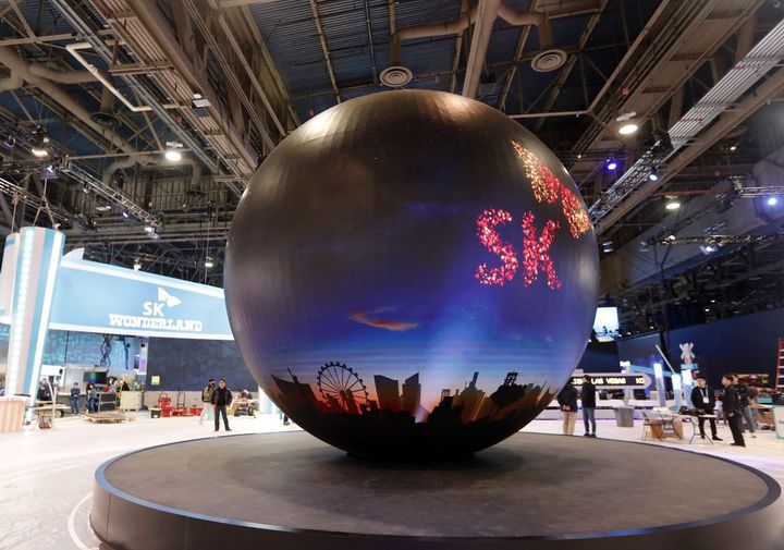 [라스베이거스(미국)=뉴시스] 'CES 2024' SK그룹관 전경. (사진=SK그룹) 2024.01.07 photo@newsis.com *재판매 및 DB 금지