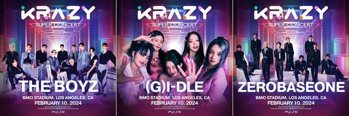 [서울=뉴시스] 글로벌 음악 페스티벌 '크레이지 슈퍼 콘서트(Krazy Super Concert)'에 (여자)아이들, 더보이즈, 제로베이스원이 출연을 확정했다. (사진=크레이지 슈퍼 콘서트, 태그미디어 제공) 2024.01.11. photo@newsis.com *재판매 및 DB 금지