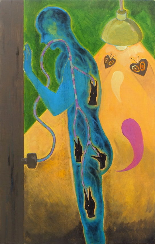 Feeding birds(under the light), Oil and charcoal on canvas, 53x33.3cm, 2023 *재판매 및 DB 금지