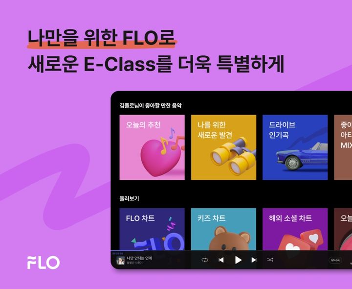 드림어스컴퍼니는 자사 음악플랫폼 플로(FLO)가 올해부터 출시되는 메르세데스-벤츠의 신형 E-클래스에 탑재된다고 19일 밝혔다.(사진=드림어스컴퍼니) *재판매 및 DB 금지