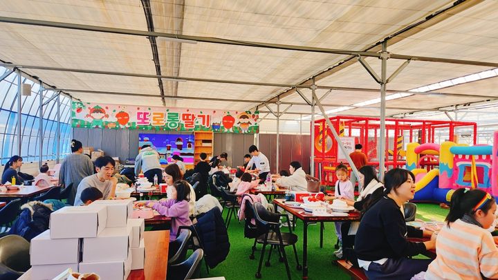 [논산=뉴시스]논산시 또로롱 딸기농장에서 가족들이 고향사랑기부제 답례품으로 받은 딸기 수확 체험권을 이용해 각종 프로그램을 체험하고 있다. (사진=논산시 제공). 2024. 01. 19&nbsp;&nbsp; *재판매 및 DB 금지