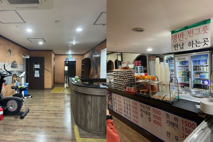 지상 2층에서 1층으로 내려가는 통로와 1층에서 마주한 매점 *재판매 및 DB 금지